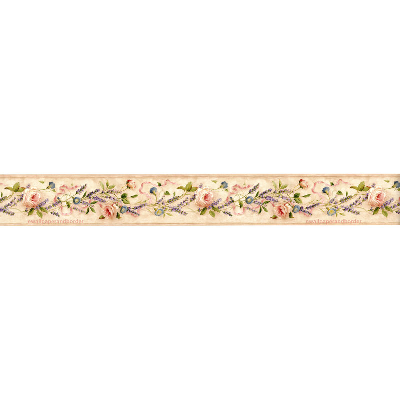 Bordure de papier peint lavande et roses roses - L 15 pi x l 6,87 po