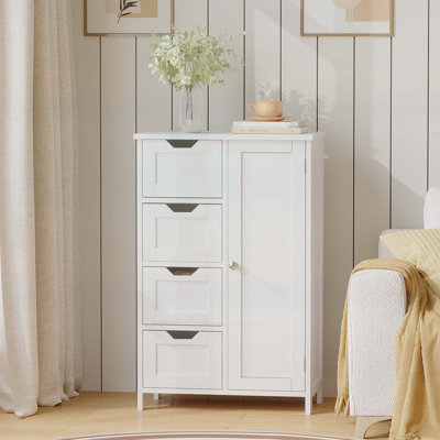 Armoire de rangement autoportante avec 4 tiroirs et 1 porte