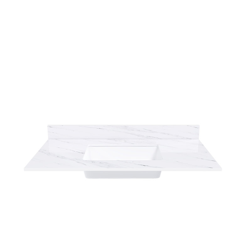 43 Inch Marble Vanity Top, White Vanity Top With 1 Pre-Drilled Faucet Holes, Bathroom Vanity Top With Undermount Rectangular Middle Sink And 4" Height Backsplash