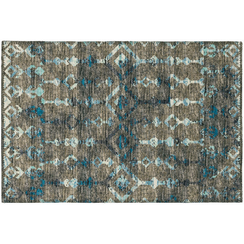 Tapis ikat bleu / brun Ardyth, Rectangle 8 pi x 10 pi