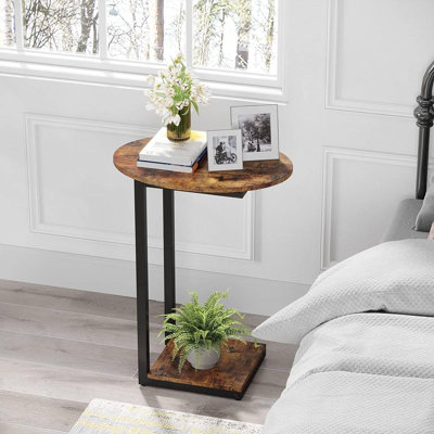 Side Table Small End Table, C-Shaped Wood Sofa Table With Metal Frame For Living Room, Bedroom, Small Spaces (Rustic Brown)