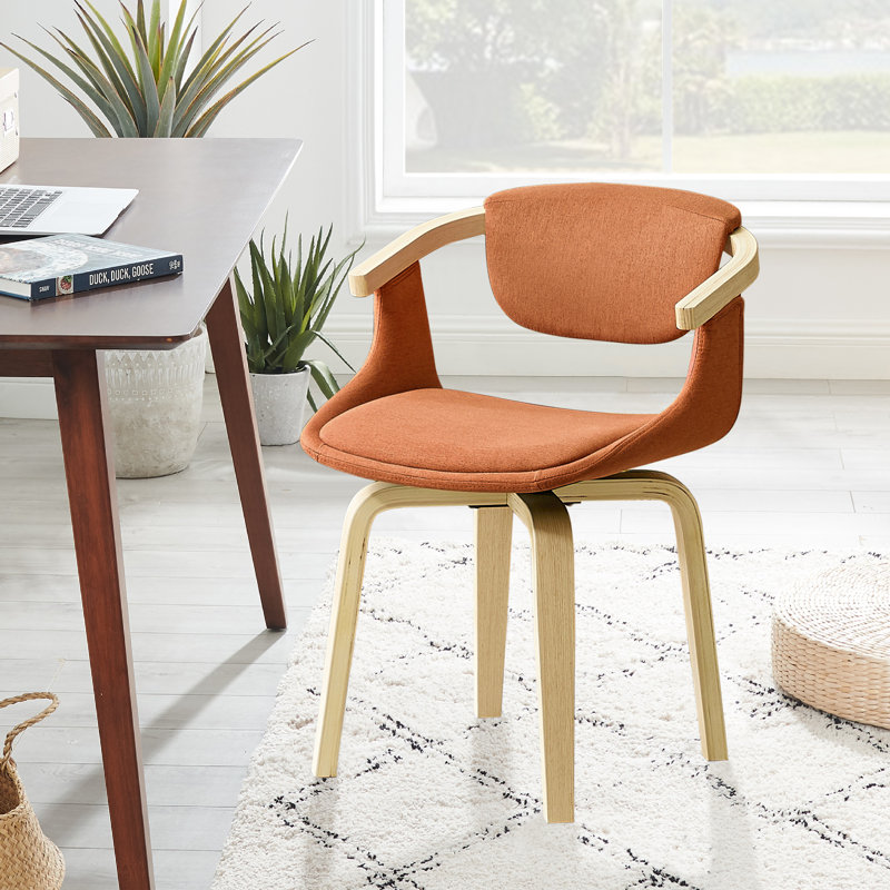  Diland Fabric Upholstered Swivel Desk Chair, Beige, Orange Linen