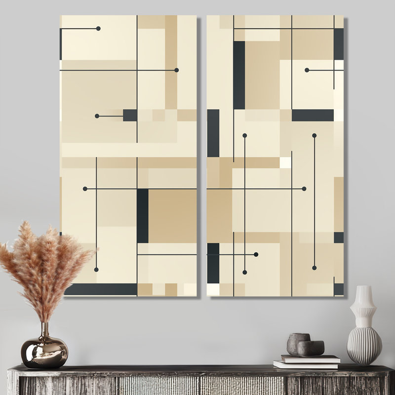 Beige et gris harmonie de grille minimaliste - impressions modernes sur toile bleues, 2 pièces, 40" H x 40" W, Does Not Apply
