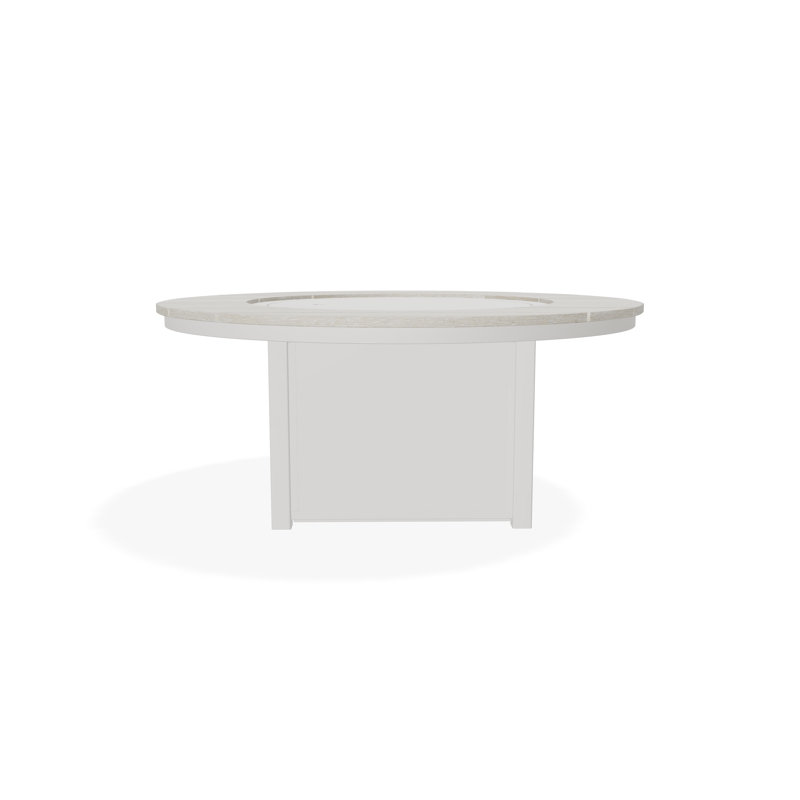 54" Round Rustic Polymer Fire Table with Propane Shelf, Snow/Laguna