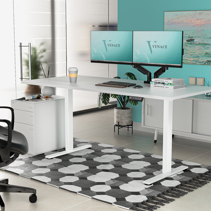 Standing Desk, 46.5" H x 59" W x 29.53" D, White, White