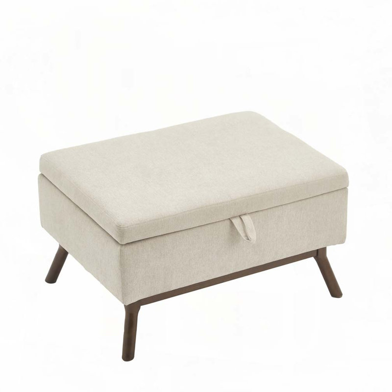 Storage Coffee Table,Ottoman, Beige Linen