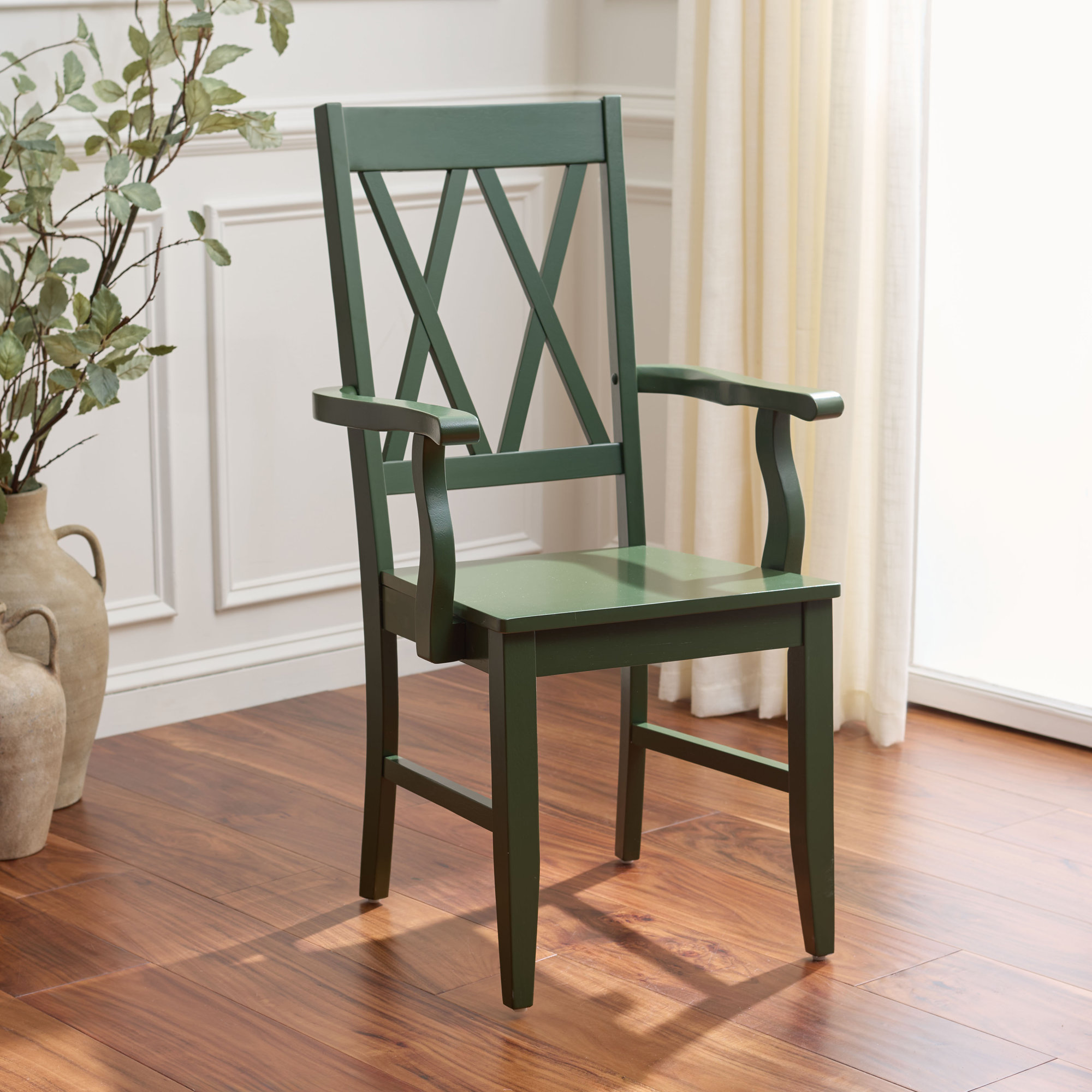 Yelena Double X-Back Arm Chair, Dark Green