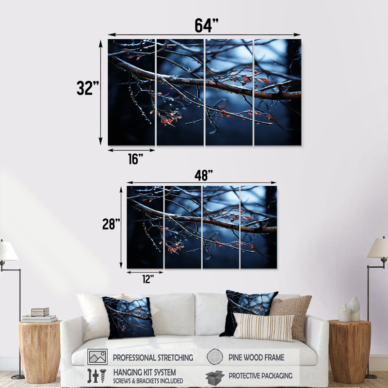 Ensemble d'art mural 4 pièces Winter Tree III - Winter Landscape, H 32 po x l 64 po