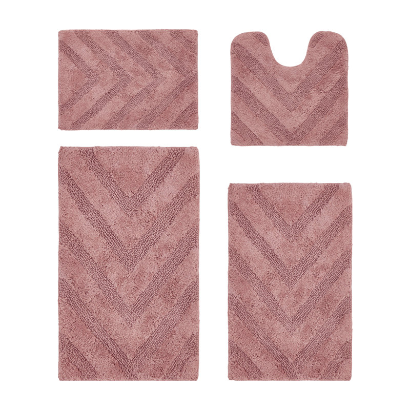 Hugo Premium 100% Cotton 2370 GSM 4-Piece Tufted Bath Rug Set with Non-Slip Spray Latex Backing, OEKO-TEX® Certified, Super Absorbent & Machine Washable, Pink