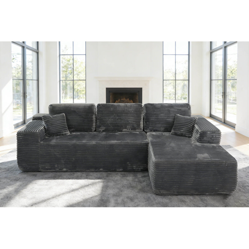 Boneless Corduroy L-Shape Modular Sectional Couch with Chaise - Soft Upholstered, Roomy Deep Seat, No Assembly Required, Timeless Stylish Furniture for Living Room Bedroom Apartment Home Office