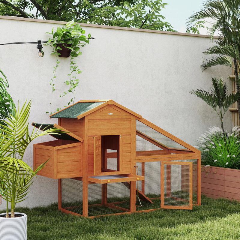 Wooden Chicken Coop with Run Nesting Box Slide-out Tray Ramp
