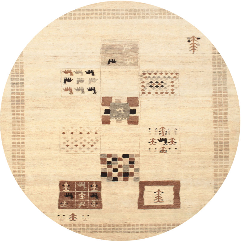 Tapis beige/brun/noir contemporain, Rond 8 pi