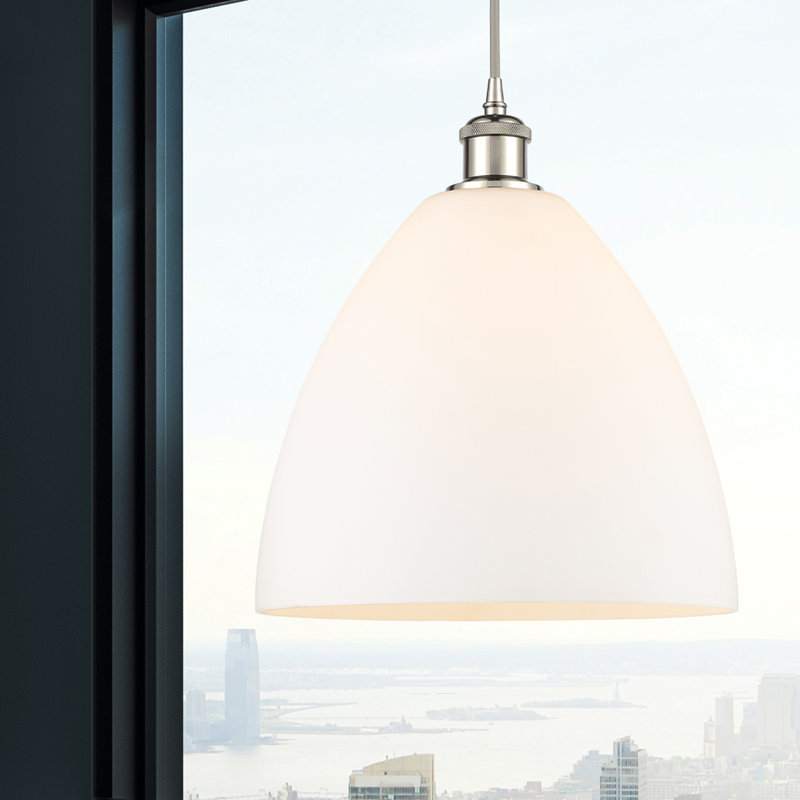 Luminaire suspendu en forme de dôme à 1 lumière Angelia, H 14,75 po x l 12 po x P 12 po, Blanc, Nickel poli