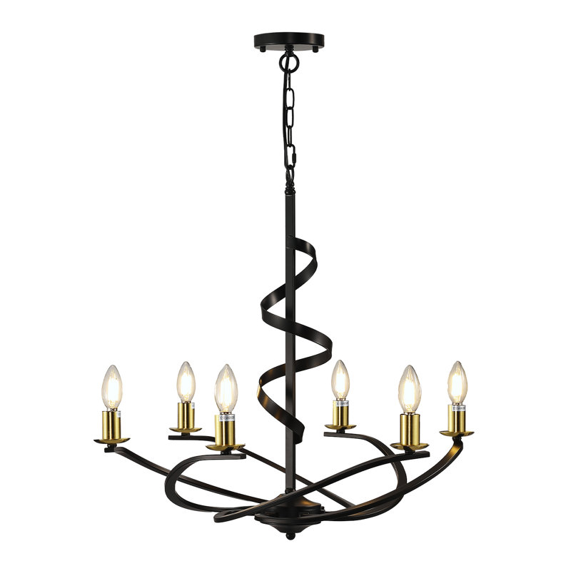 6 - Light Dimmable Candle Style Classic Chandelier With Wrought Iron Accents（Set Of 2）, 83.45" H x 25.59" W x 25.59" D