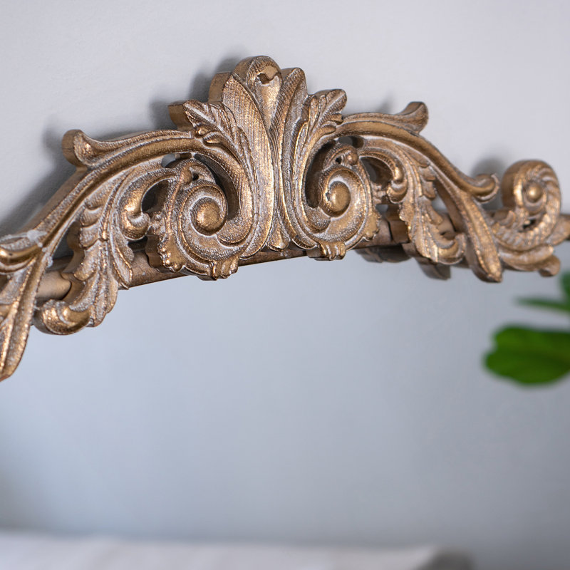 Miroir arqué 40 po x 31 po de style classique et cadre d'inspiration baroque, Brun
