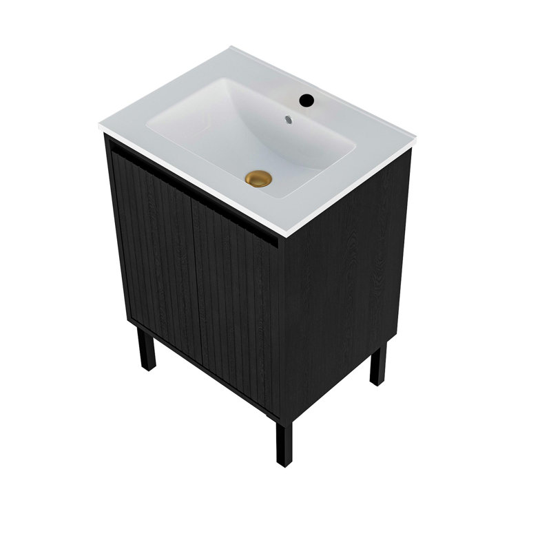 Meuble-lavabo 24 po avec lavabo en céramique, Noir, 24"