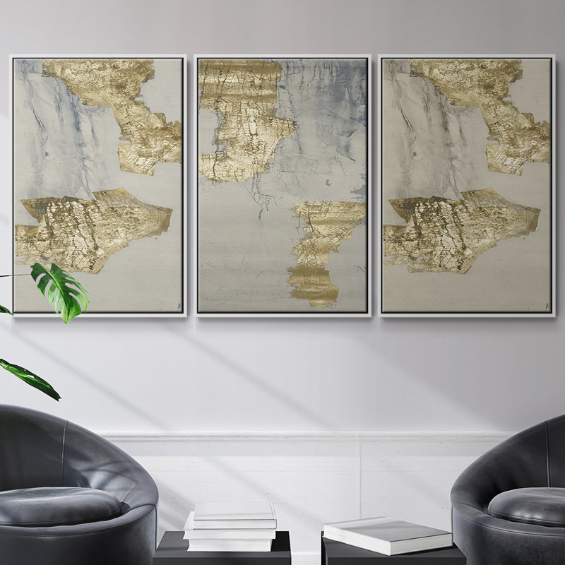 Imprimé ravin indigo doré 3 pièces, Blanc, H 27 po x l 54 po