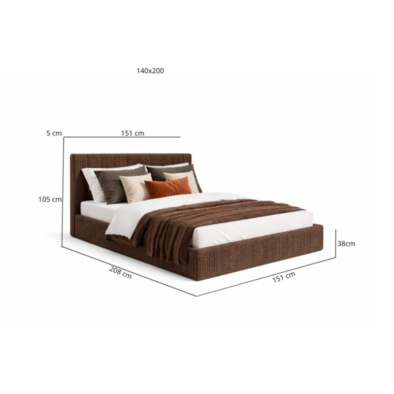 Upholstered Ottoman Storage Bed, European Double (140 x 200 cm) , Brown