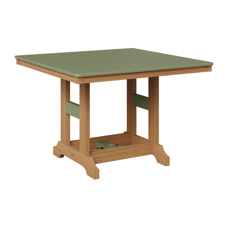 Garden Classic Outdoor Square Bar Table, Sage, Natural Teak