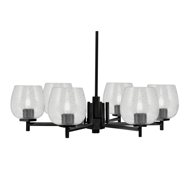 Lustre 6 lumières Finola illustré avec verre fumé 6 "Finola, Noir mat