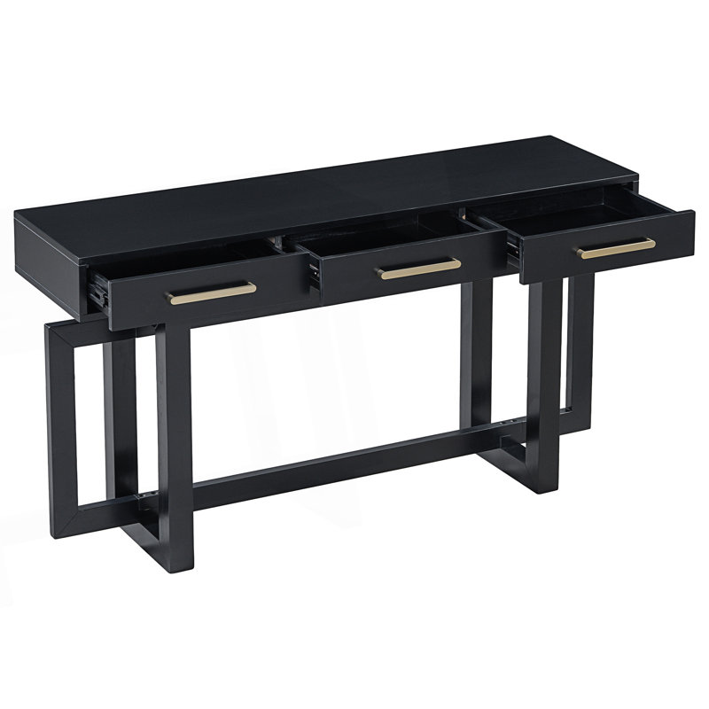 Console élégante avec trois tiroirs, table d'entrée très longue, table d'entrée, Noir