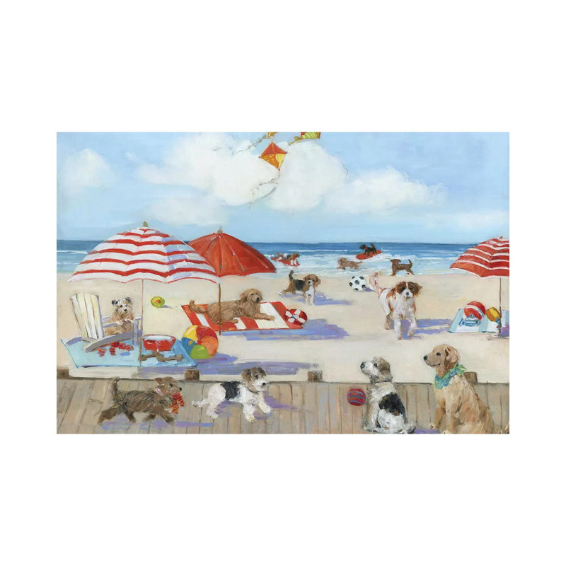 «Beach Bark Park II» par Sally Swatland - reproduction d'art, H 18 po x l 26 po x P 1,5 po, Toile tendue, Pas de tapis
