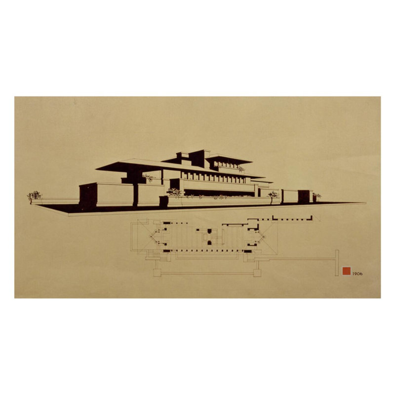 «Frederick Robie House Chicago IL» par Frank Lloyd Wright - Estampe numérique, H 22 po x l 28 po