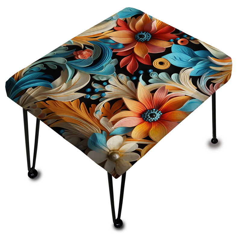 Motif cachemire orange et bleu à motif de roses romantiques - repose-pieds rectangulaire à motif cachemire