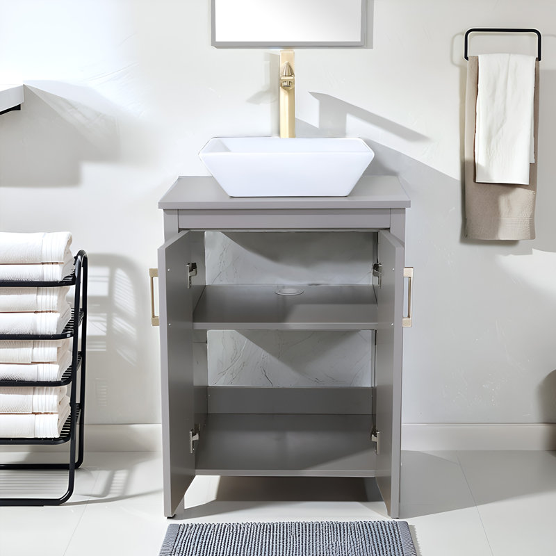 Meuble-lavabo simple 24 po avec comptoir en céramique 24 po, Gris