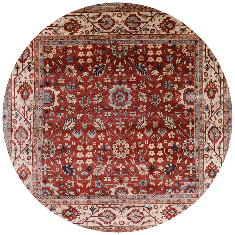 Tapis de style oriental rouge, Rond 7 pi