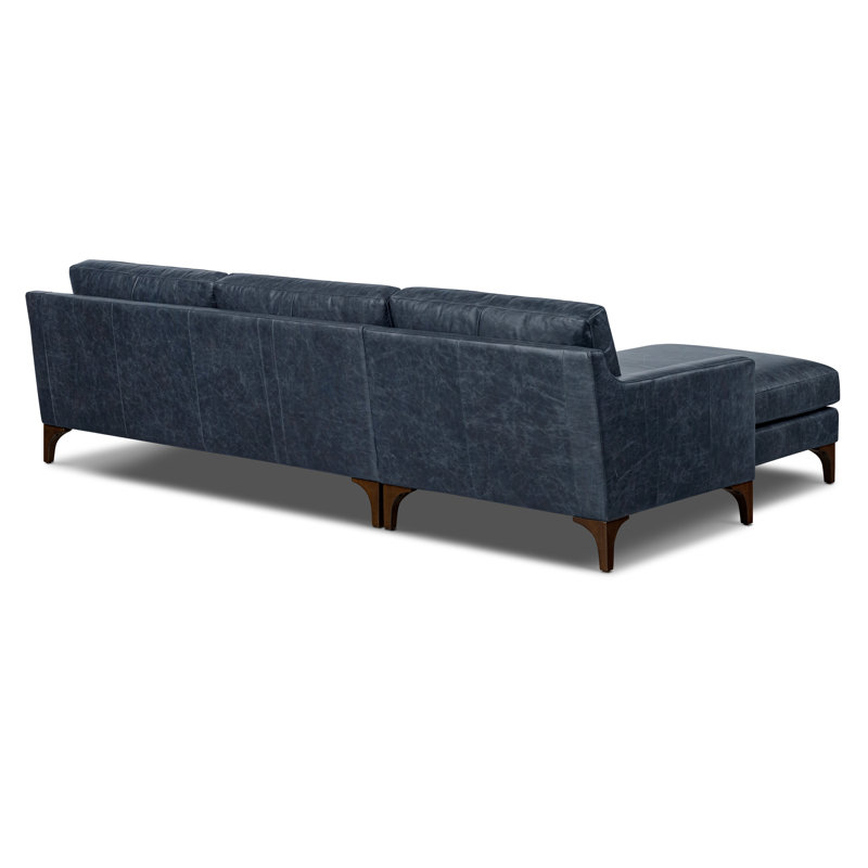 Sorrento Full-Grain Genuine Italian Leather Sectional, Right Hand Facing, Blue