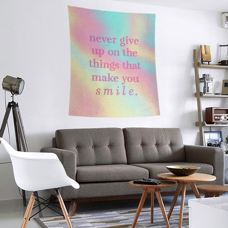 Tapisserie en polyester et citation manuscrite en polyester perseverance, H 104 po x l 88 po, Arc-en-ciel pastel