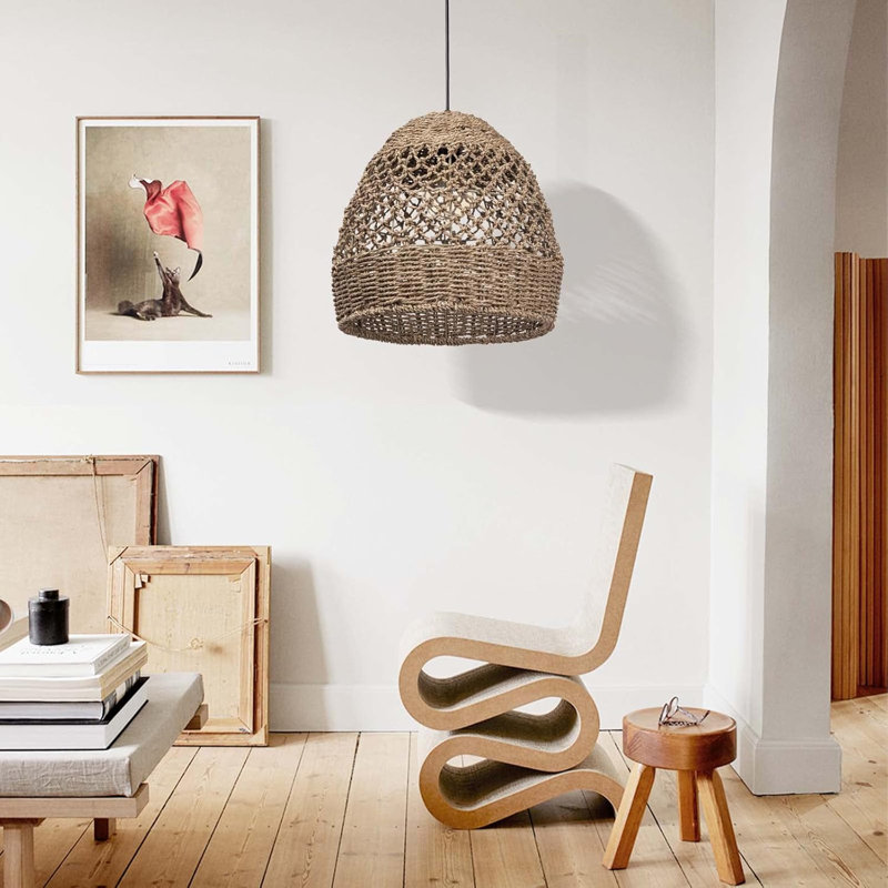 Globe suspendu en rotin tissé à la main, lampe rustique suspendue 15,7 po pour îlot de cuisine, salle à manger