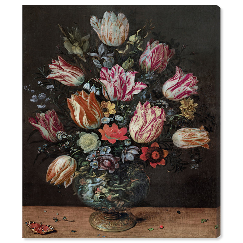 Francken the Younger Vase with Tulips Canvas Floral & Botanical Print by Oliver Gal, Black Frame, 16 x 20, 30"H x 24"W