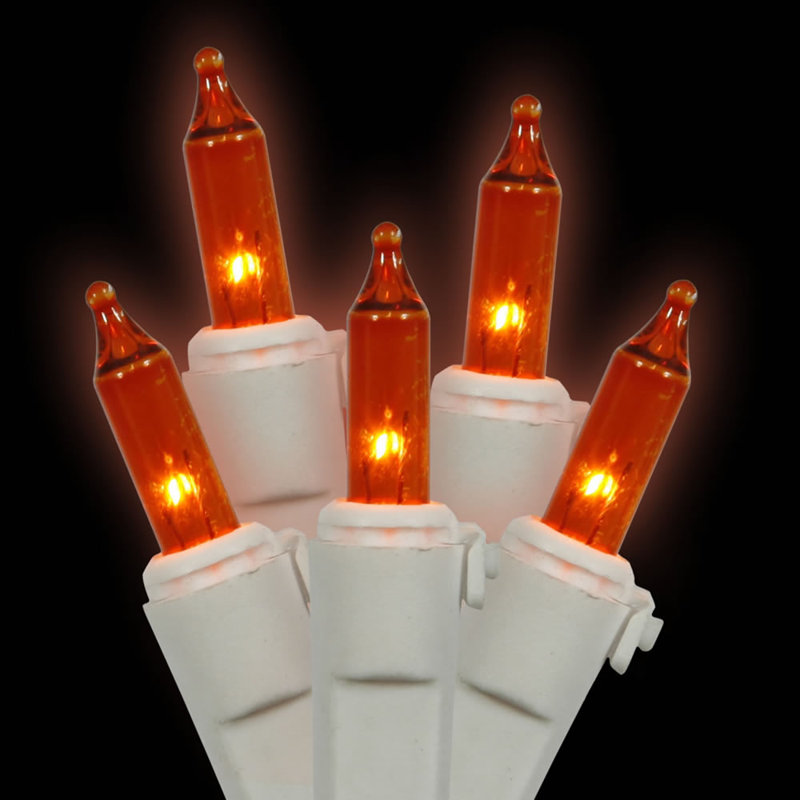 Christmas Mini Light Set - White Wire, Amber, 16 FT