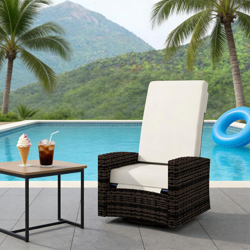 Swivel Recliner,Outdoor Wicker Swivel Recliner Chair, Khaki, Black