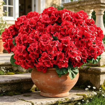 18 pièces de fleurs de géranium artificielles pour la décoration extérieure en soie florale, plantes artificielles résistantes aux rayons UV, fausses fleurs pour la véranda, centres de table de jardin, intérieur, extérieur, décoration de printemps