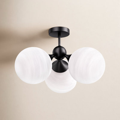 21"-3 Lights Modern Cloud Glass  Globe  Semi Flush Mount Lighting Fixture For Living Room, Bedroom