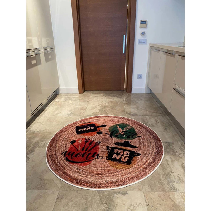 Tapis rond en coton avec envers antidérapant Boriana, Rond 2 pi 7 po