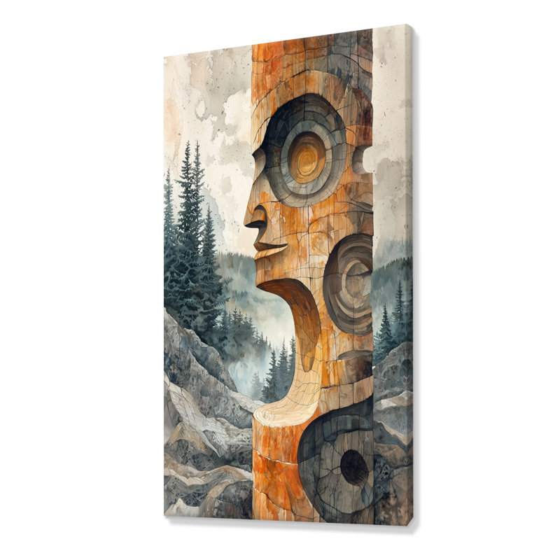 Reproduction d'art sur toile, "Native tour Marletta in a Forest Landscape" - Marletta Totem, H 60 po x l 28 po, Toile tendue