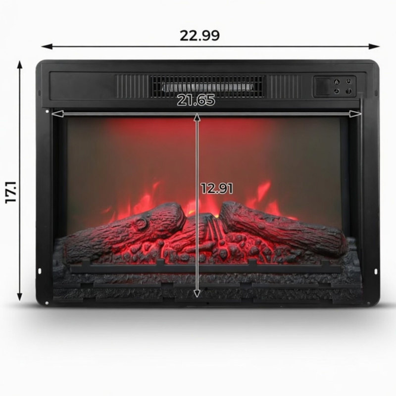Chaufferette électrique encastrable 23 "avec flammes multicolores, télécommande et minuterie
