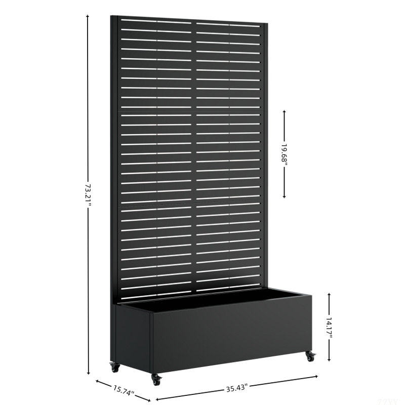 Metal Planter Box With Trellis, 73"X35"X16 Metal Raised Garden Bed With Trellis, Metal Planter Box With Drainage Holes & Lockable Wheels & Privacy Screen For Climbing Plants, Vegetables, Vines
