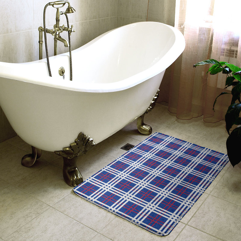 Memory Foam Non-Slip Bath Rug, 21" W x 34" L, Blue/White 7