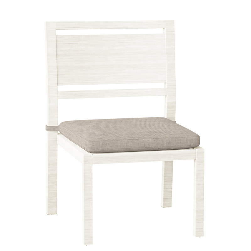 Avondale Patio Dining Side Chair with Cushions, Dove Sunbrella® Linen, No Welt, Chalk