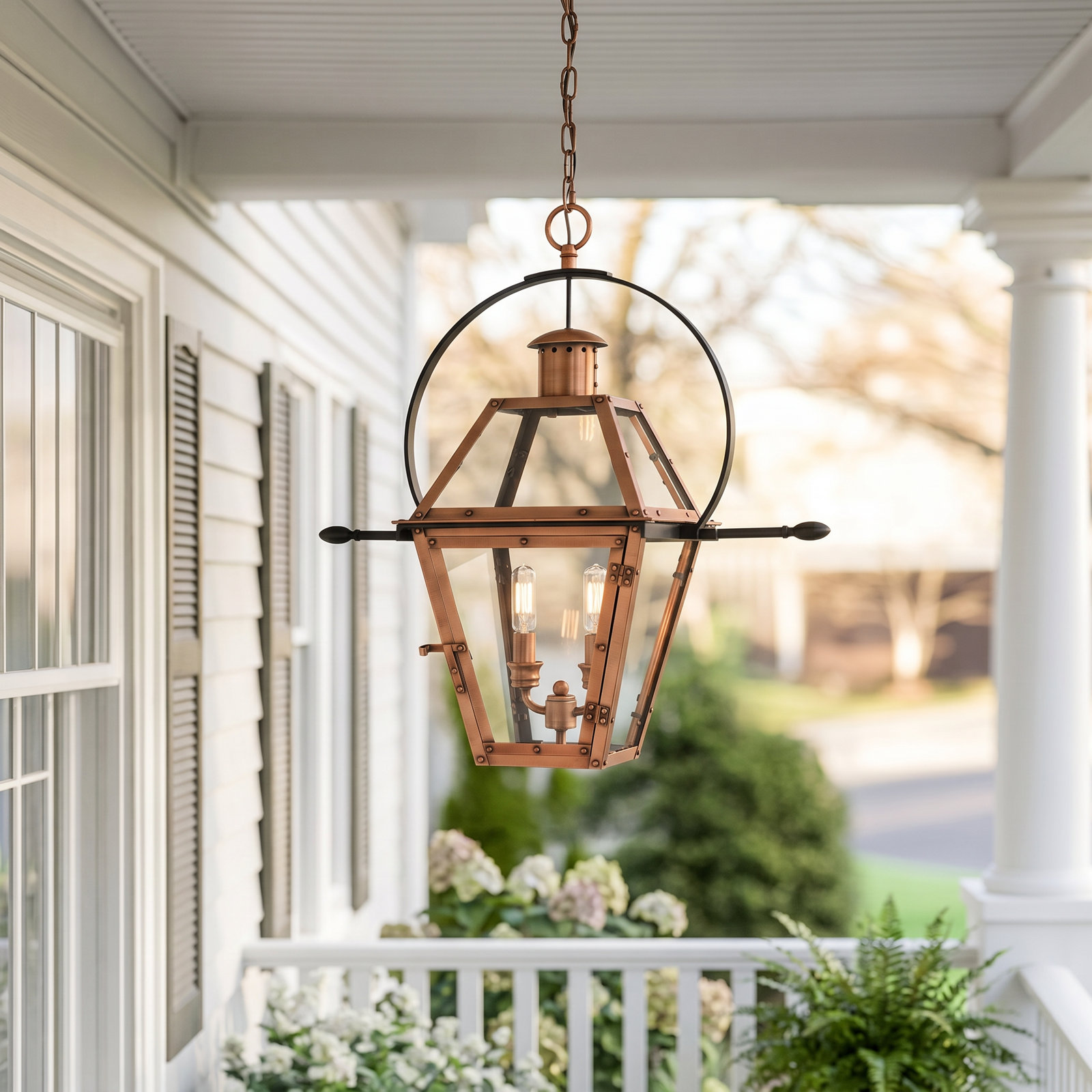 Amber Outdoor Pendant Light, Aged Copper
