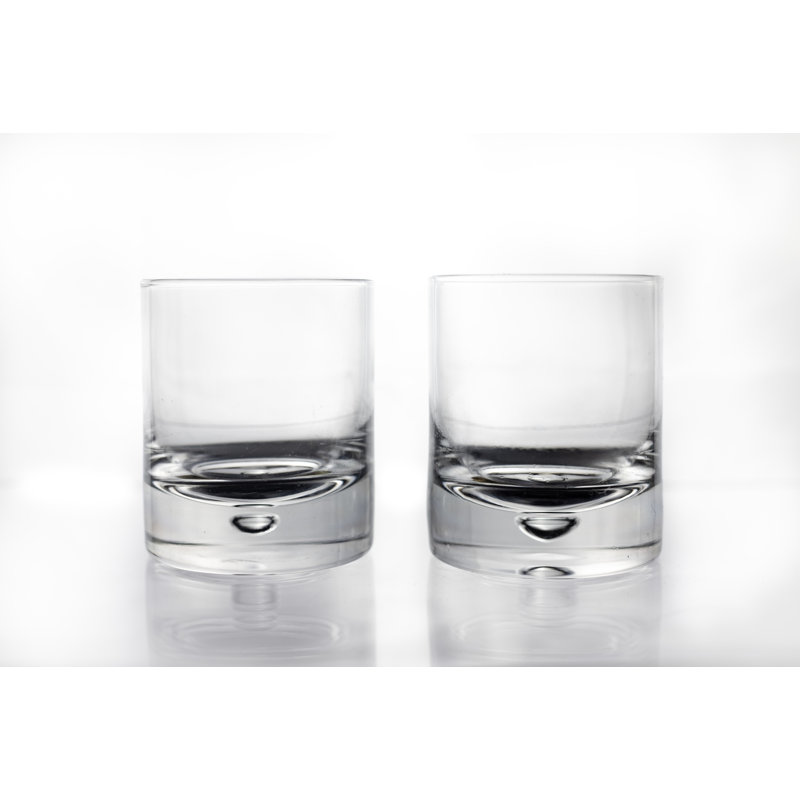 Handcrafted Clear Crystal Whiskey Glass Set with Bubble Base