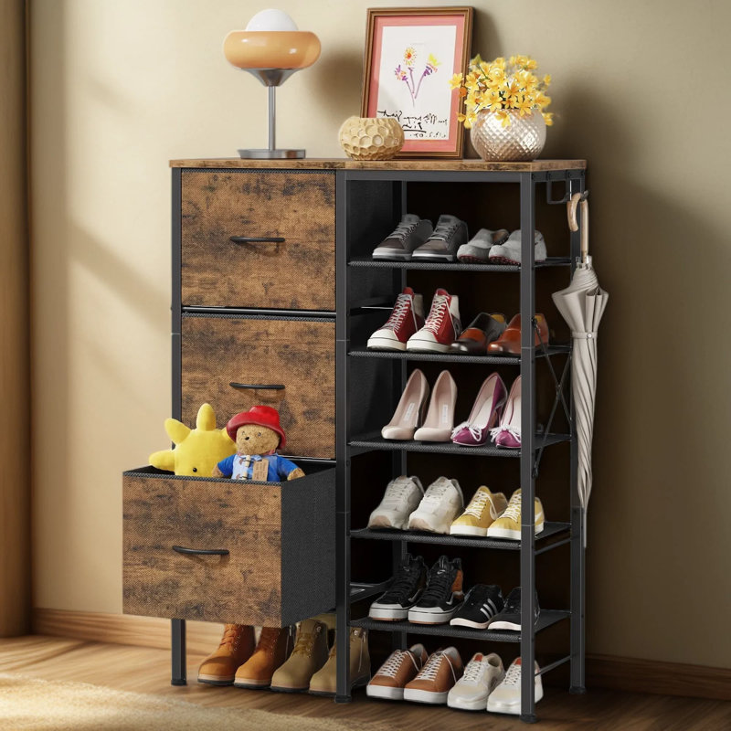 Étagère à chaussures avec tiroirs en tissu, meuble de rangement à plusieurs niveaux, tablette en métal pour entrée, garde-robe et salon