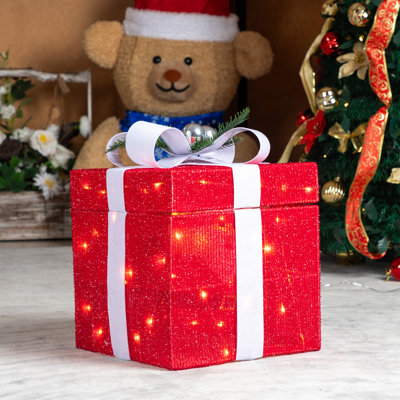 12'' Lighted Electric Red Gift Box Christmas Decoration