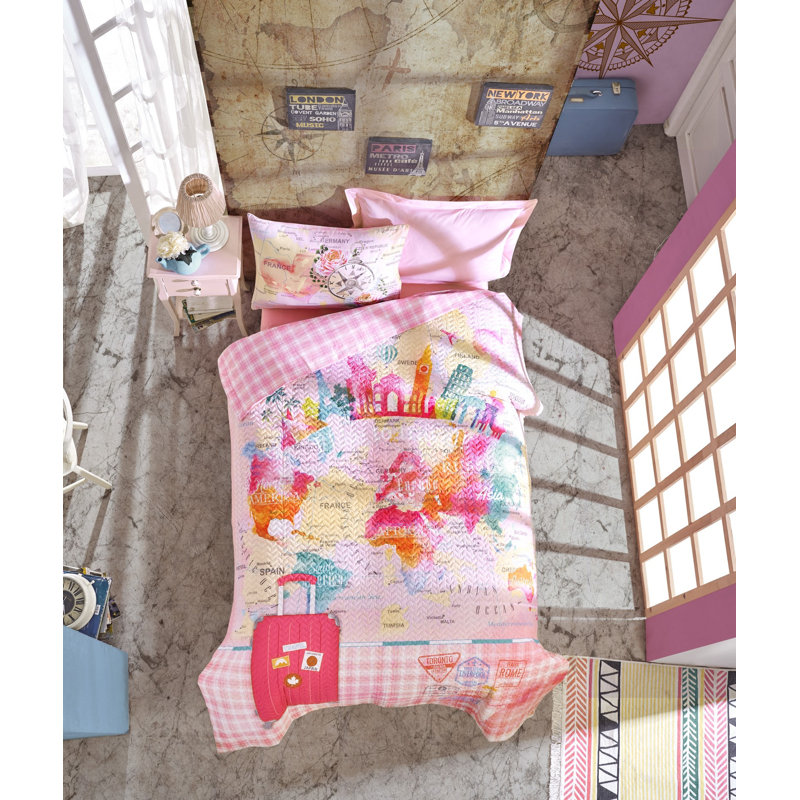 Ensemble de housse de couette 100% coton rose / bleu / orange Srant