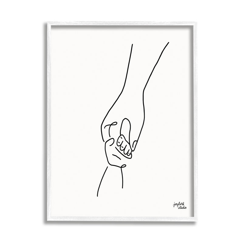 Parents et enfants se tenant par la main Doodle, H 30 po x l 24 po x P 1,5 po, Giclée encadrée blanc bord de mer